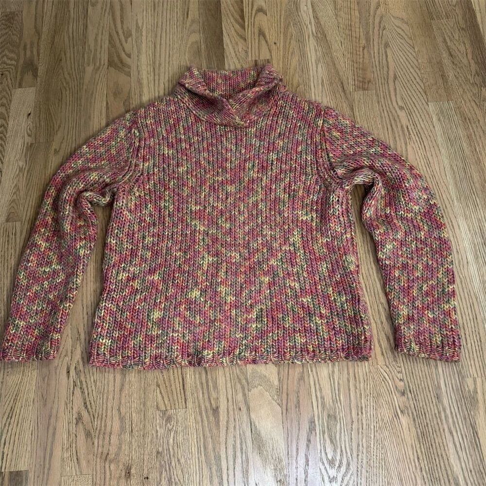 Talbots Wool Blend Multicolor Chunky Knit Sweater Cowl Neck Women's Size XL